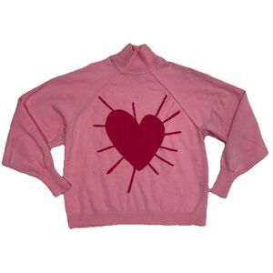Kerri Rosenthal Women’s Sweater Size XS High Neck Pink Red Heart Rayon Feminine